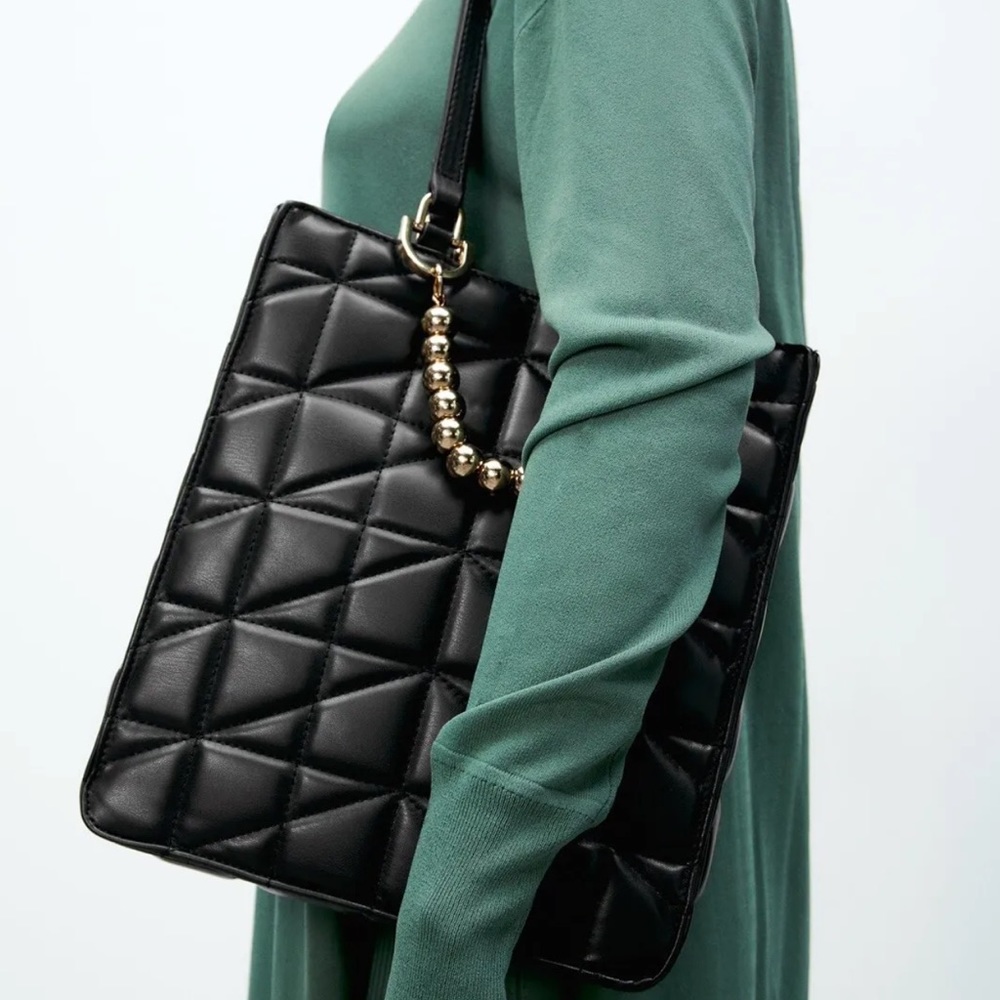 Zara Black Quilted Shopper Bag - Picture 8 of 10